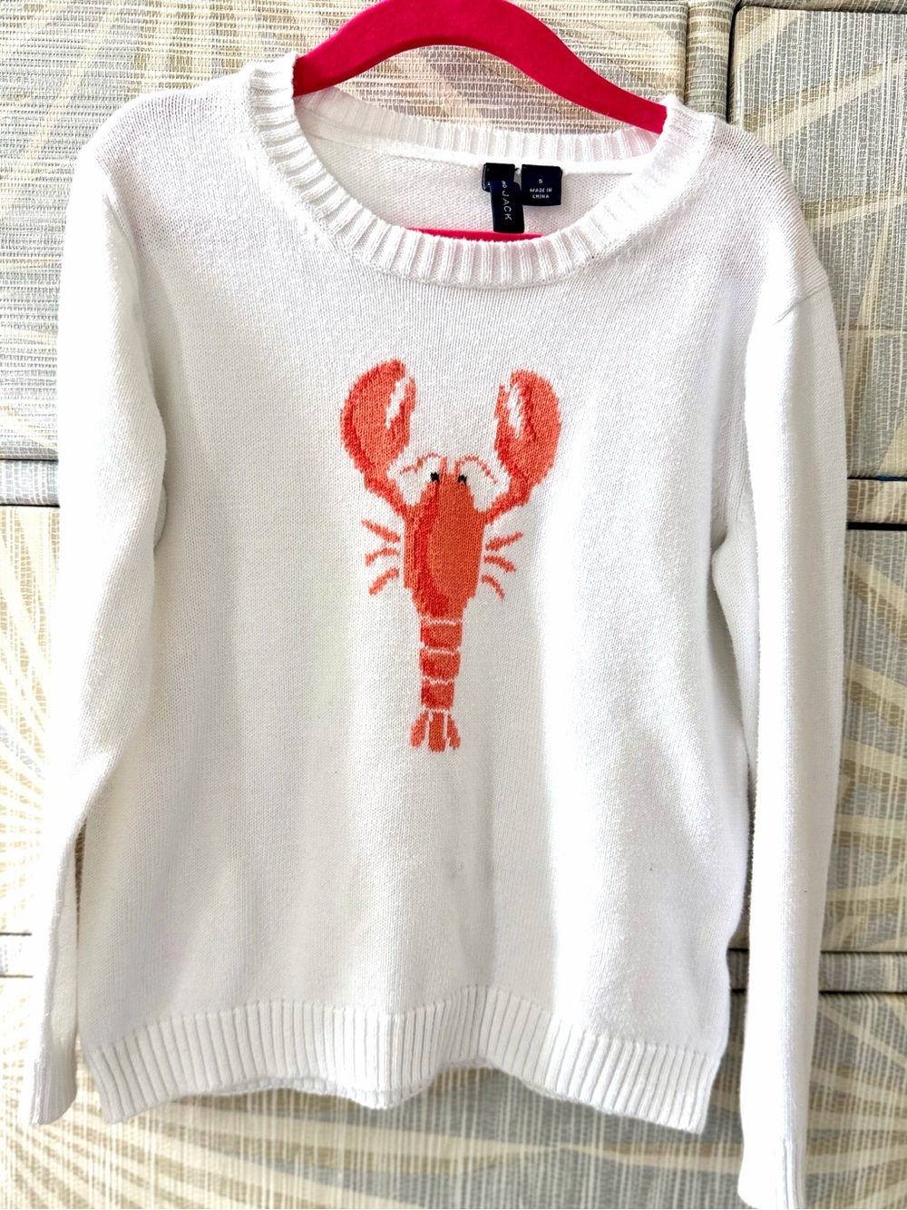 Janie and Jack White Crewneck Sweater with Coral Lobster Motif